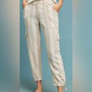 Sanctuary by Anthropologie Beige Striped Linen Blend Cropped Fabric Pants W28